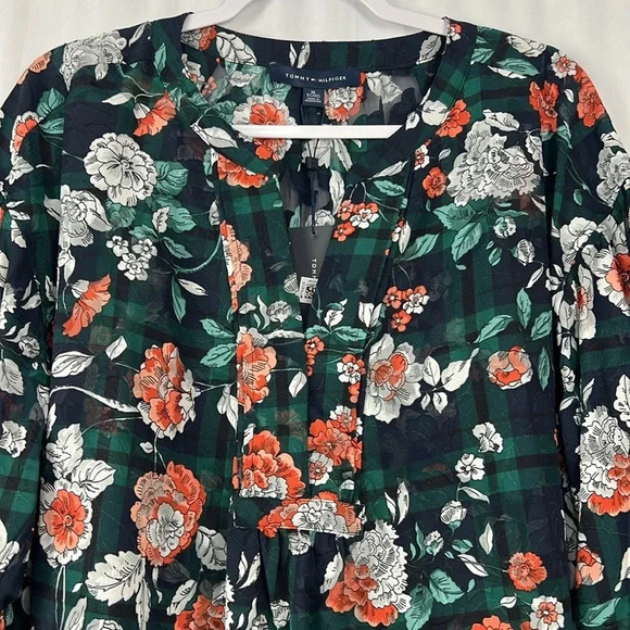 Tommy Hilfiger NEW Women’s XL Urban Folklore Floral V-Neck Semi-sheer Blouse - Picture 6 of 10